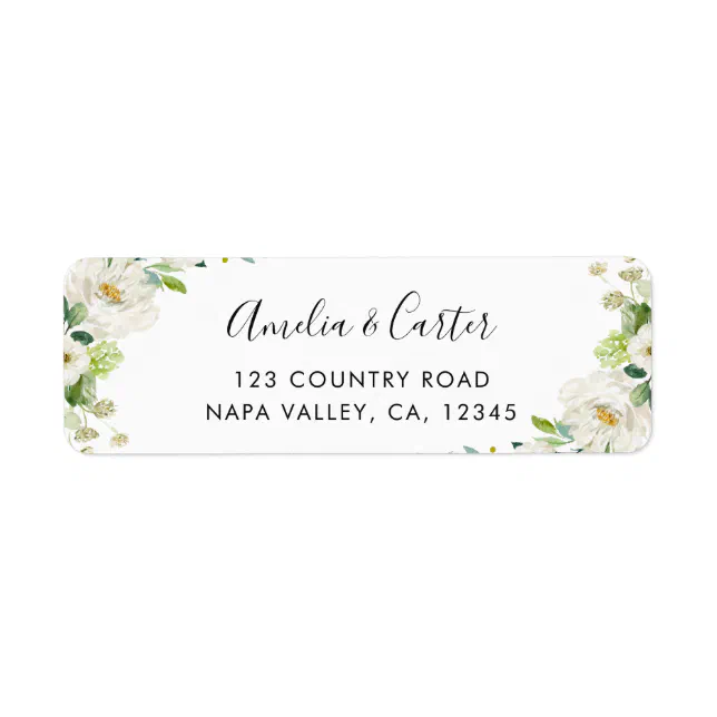 White and Green Floral Return Address Label | Zazzle