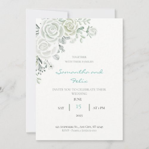 White and Green Floral Wedding Invitation