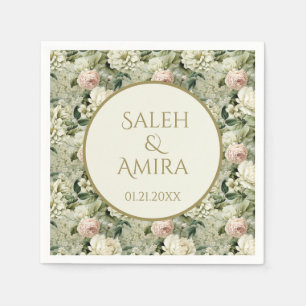 White and Green Floral Wedding Sugar Cookies Napkins