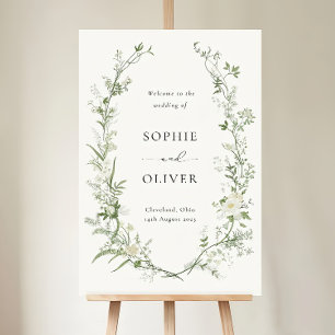 White and Green Floral Wedding Welcome Sign, Green Foam Board