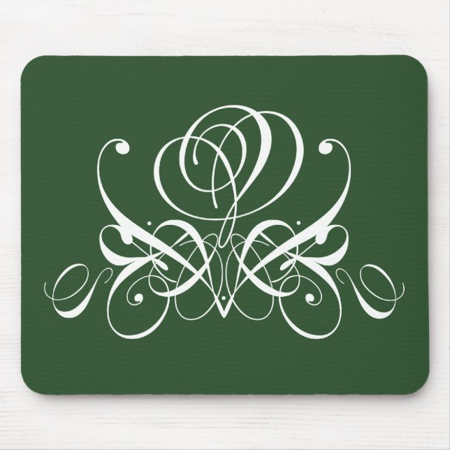 White and Green Flourish Rose Mouse Pad (Front)