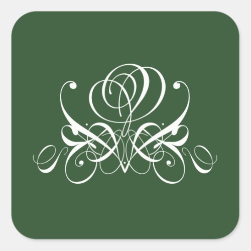 White and Green Flourish Rose Square Sticker