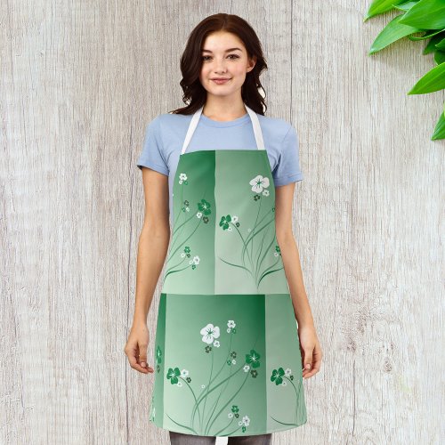 White And Green Flowers Apron