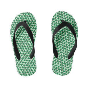 White and Green Geometric Star Pattern Kid's Flip Flops