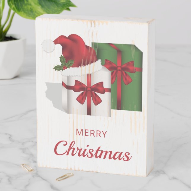 White And Green Gift Boxes With A Santa Hat (In Situ Vertical)