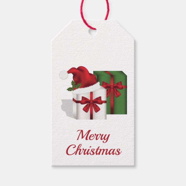 White And Green Gift Boxes With A Santa Hat Gift Tags (Front)