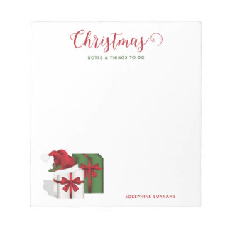 White And Green Gift Boxes With A Santa Hat Notepad