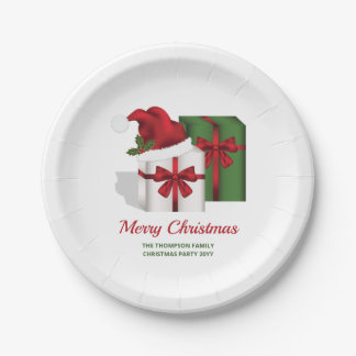 White And Green Gift Boxes With A Santa Hat Paper Plates