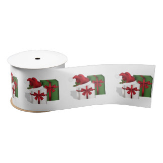 White And Green Gift Boxes With A Santa Hat Satin Ribbon