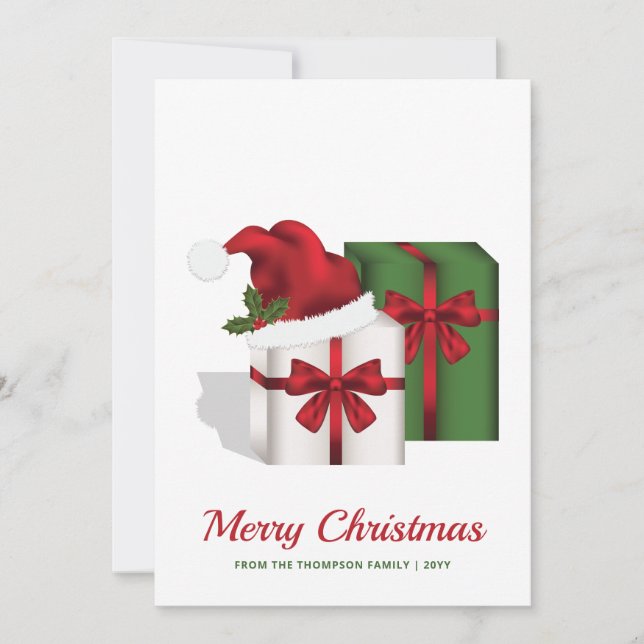 White And Green Gift Boxes With Custom Text Holiday Card (Front)