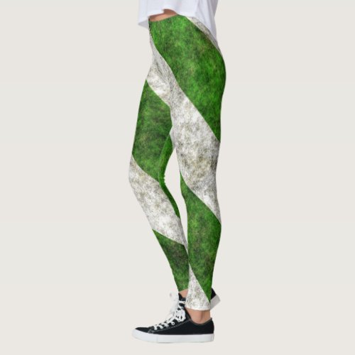 White And Green Grunge Stripes Leggings