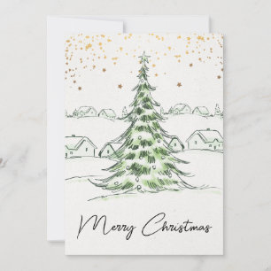 White and Green Hand drawn Cute Merry Christmas Invitation