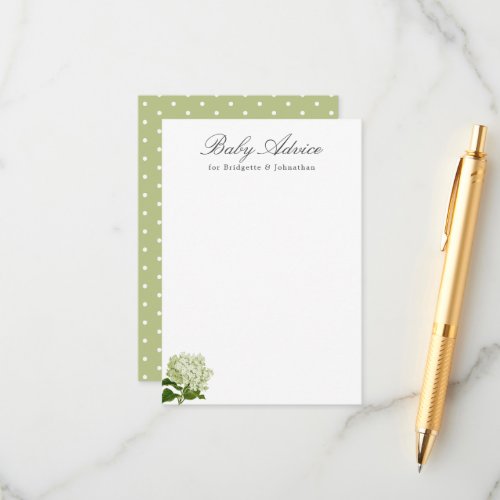 White and Green Hydrangea Baby Advice Enclosure Card