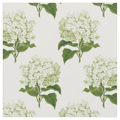 White and Green Hydrangea Flower Pattern Fabric
