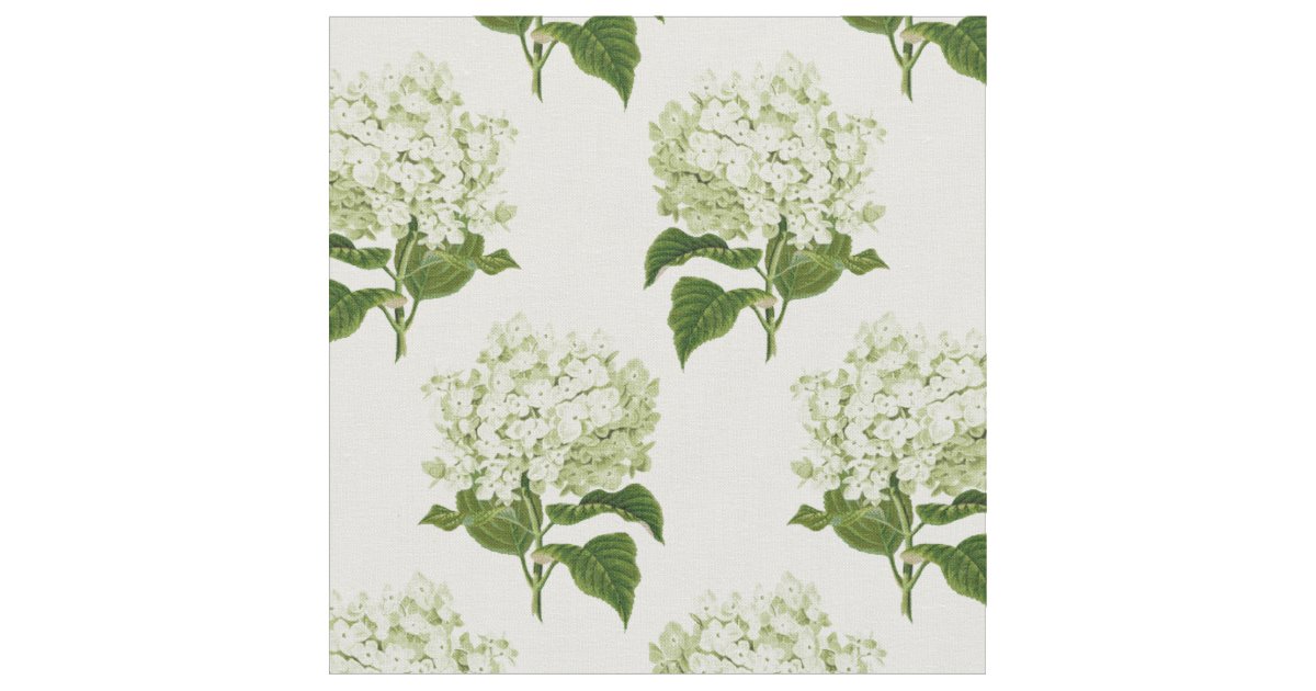 Green Hydrangea Pattern White and Green Hydrangea Flower Pattern Fabric | Zazzle