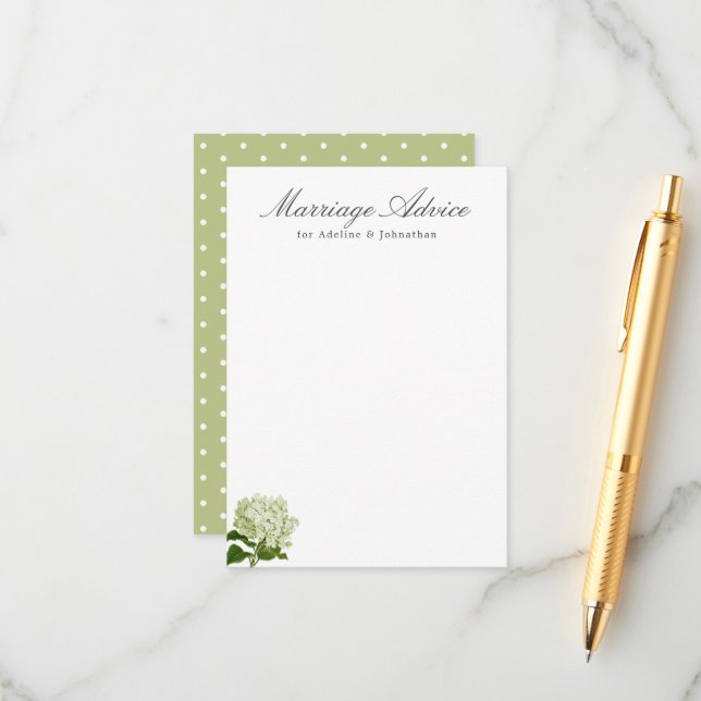White and Green Hydrangea Marriage Advice Enclosure Card (Front/Back In Situ)