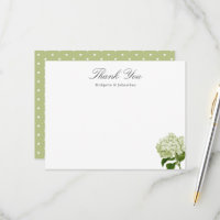 White and Green Hydrangea Thank You Flat Card