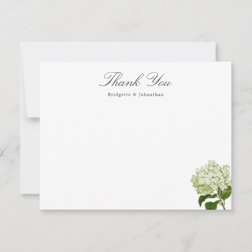 White and Green Hydrangea Thank You Flat Card