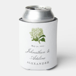 White and Green Hydrangea Wedding Favor Can Cooler
