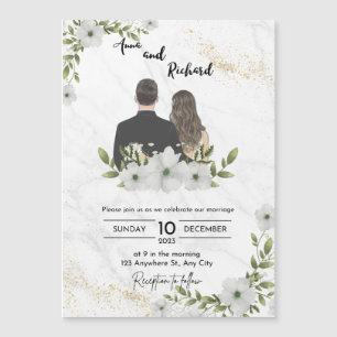 White and Green Illustrative Wedding Virtual Invit Magnetic Invitation