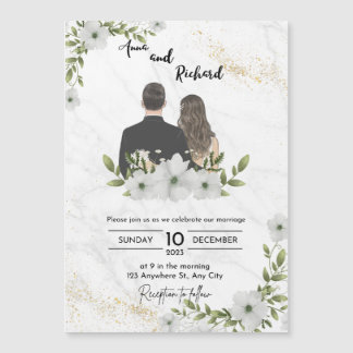 White and Green Illustrative Wedding Virtual Invit Magnetic Invitation