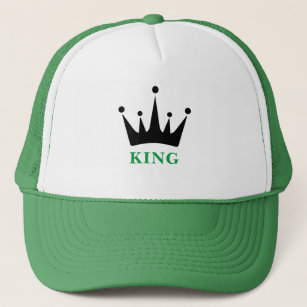 White and Green KING Text Crown Image Trucker Hat