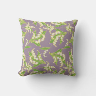 White and Green Lily-of-the-Valley Patter on Mauve Throw Pillow