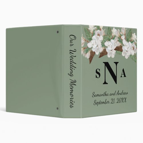 White and Green Magnolia Floral Wedding Album 3 Ring Binder