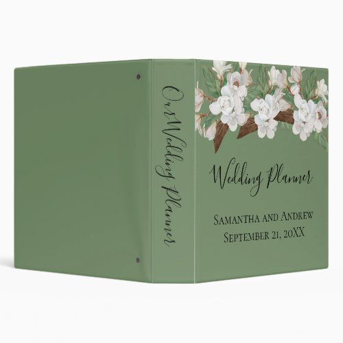 White and Green Magnolia Floral Wedding Planner 3  3 Ring Binder