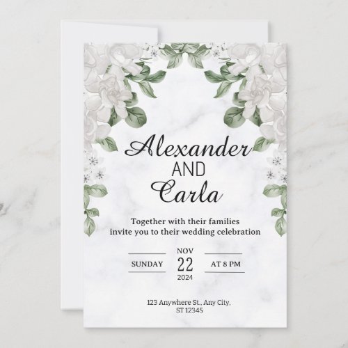 White And Green Minimalist Wedding Invitation
