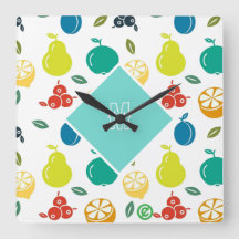 White and Green Monogram Colorful Fruits Birthday
