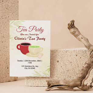 White And Green Olivia's Tea Party Invitation