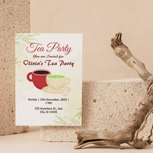 White And Green Olivias Tea Party Invitation
