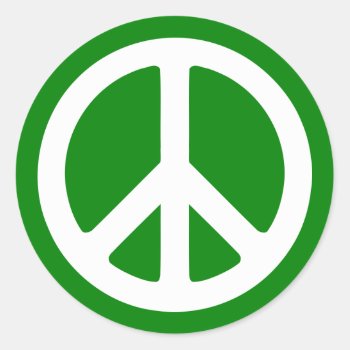 White And Green Peace Symbol Classic Round Sticker by peacegifts at Zazzle