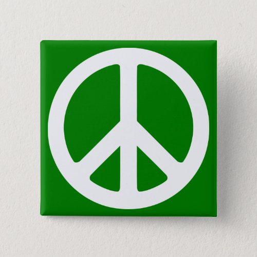 White and Green Peace Symbol Pinback Button