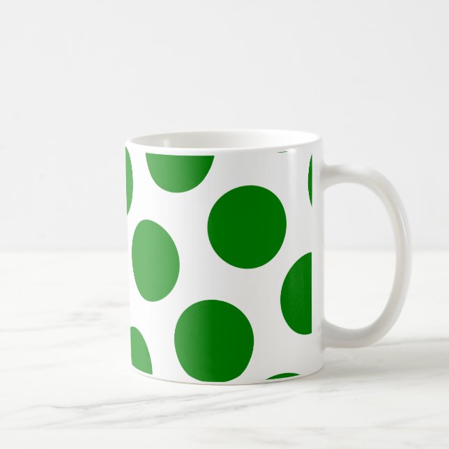 White and Green Polka Dot Pattern Coffee Mug (Right)