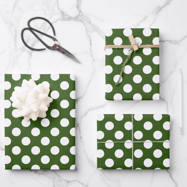White and Green Polka Dots  Wrapping Paper Sheets (Front)