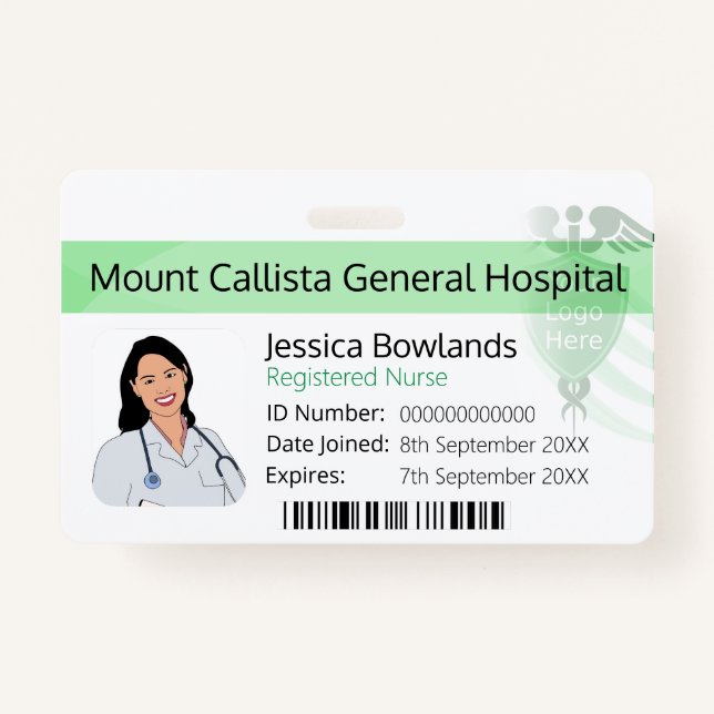 White And Green Registered Nurse Hospital Logo Badge (Front)