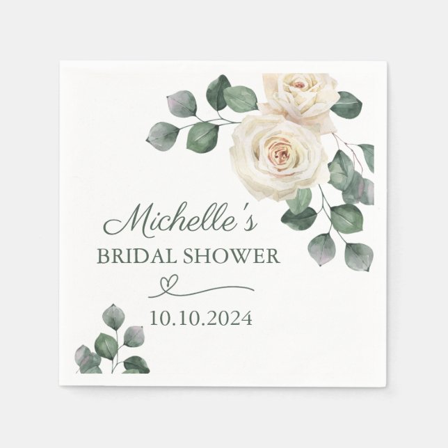 White and Green Rose Napkins (Front)