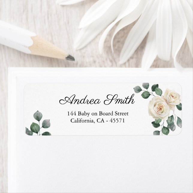 White and Green Rose Return Address  Label (Insitu)