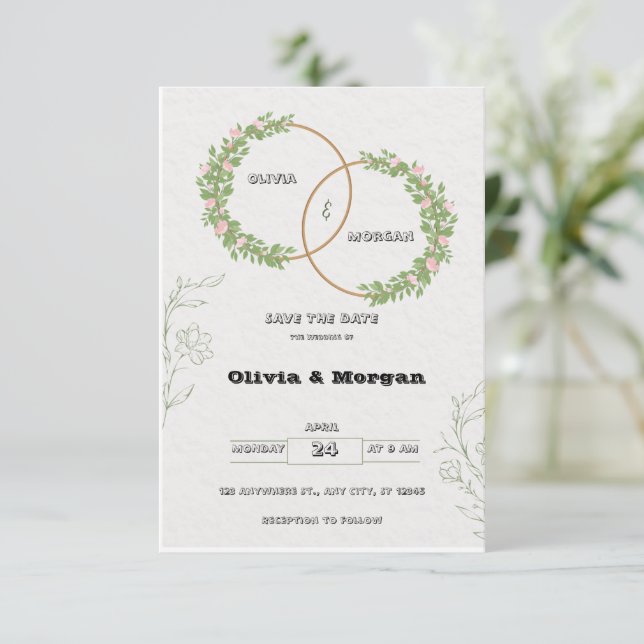 White and Green Simple Save The Date Invitation  (Standing Front)