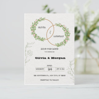 White and Green Simple Save The Date Invitation