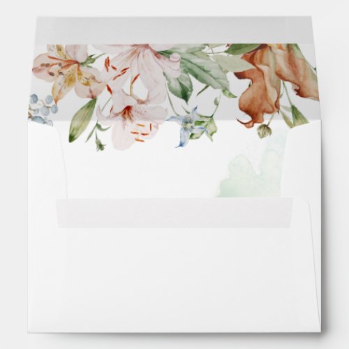 White and Green Stain Earthy Blooms Floral Wedding Envelope