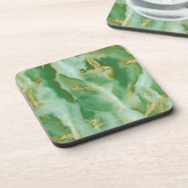 White and green stone texture beverage coaster (Left Side)