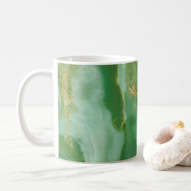White and green stone texture coffee mug (With Donut)
