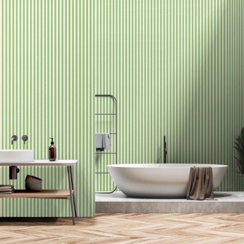 White and green striped classic peel and stick wallpaper 