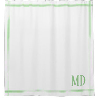 White and Green Striped Custom Initials Shower Curtain