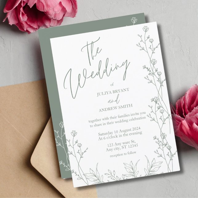 White and green trendy wedding Invitation (Creator Uploaded)