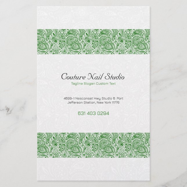 White and Green Vintage Paisley Flyer (Front)