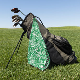 White and green vintage paisley pattern monogram golf towel